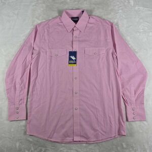 Wrangler Bucking Cancer Pearl Snap Shirt Men's Medium Pink Relaxed Fit Check NWT